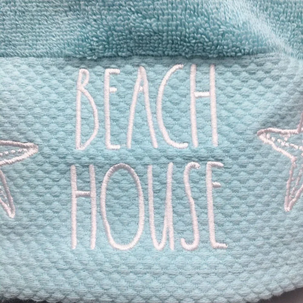 x6 Rae Dunn BEACH HOUSE Starfish Terry Bathroom Hand Towel Set Turquoise NEW